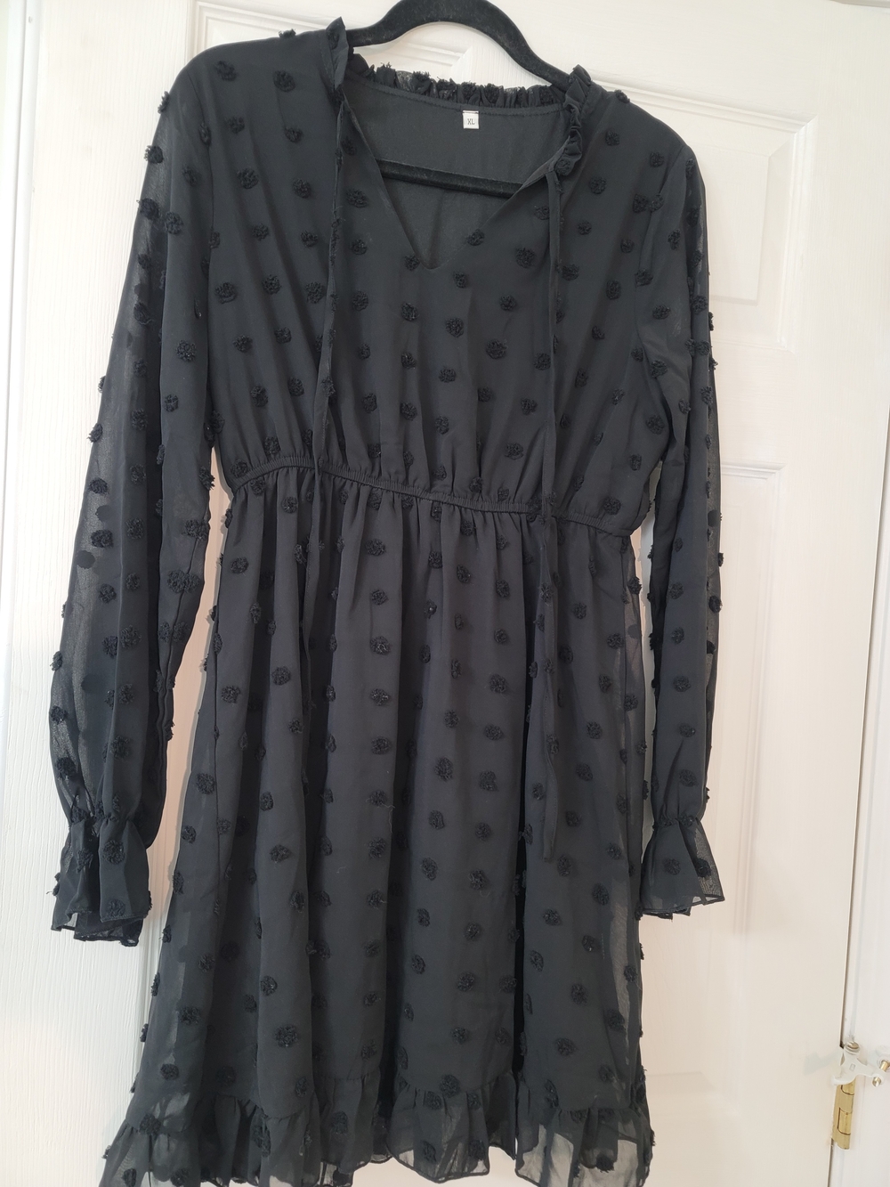 Black Midi Dress with Textured Dots